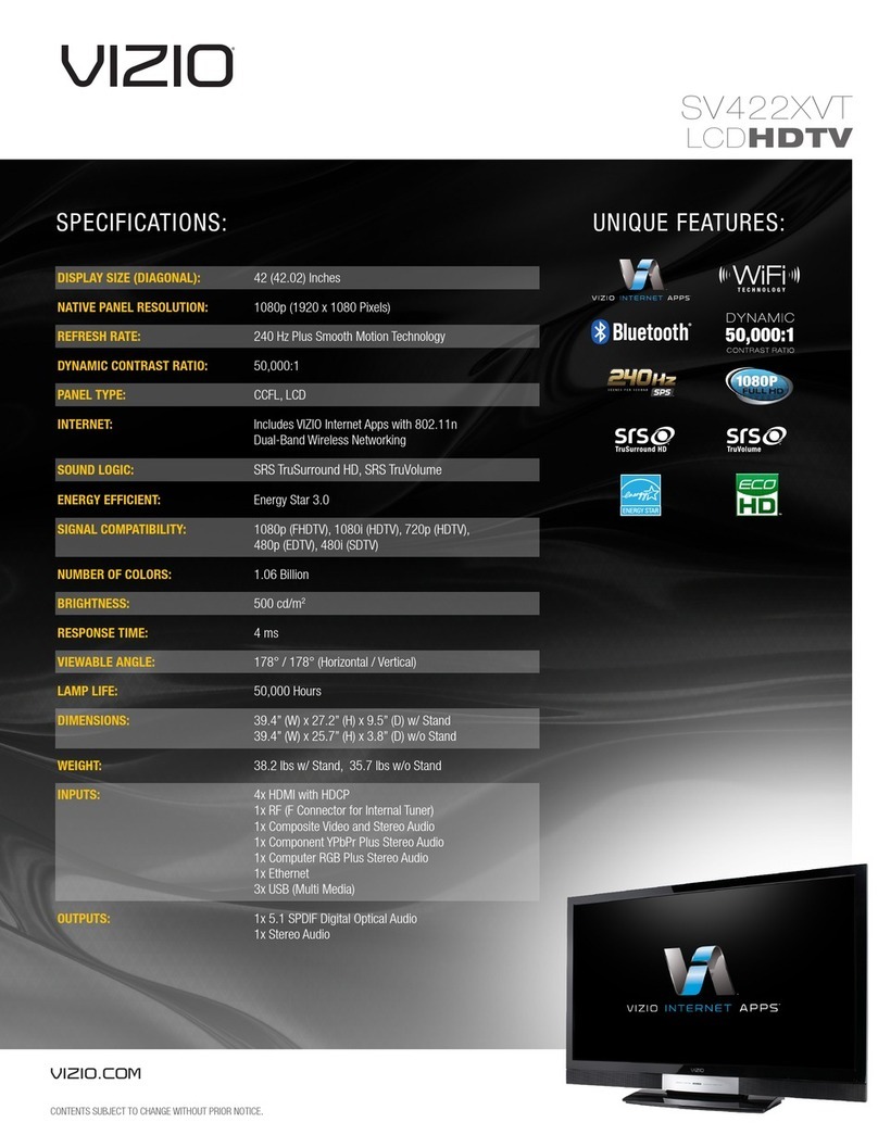 Vizio SV422XVT Specifications