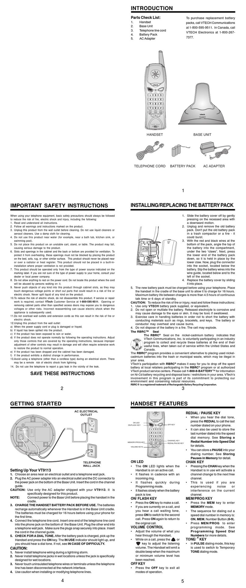 V-tech VT9011 User manual