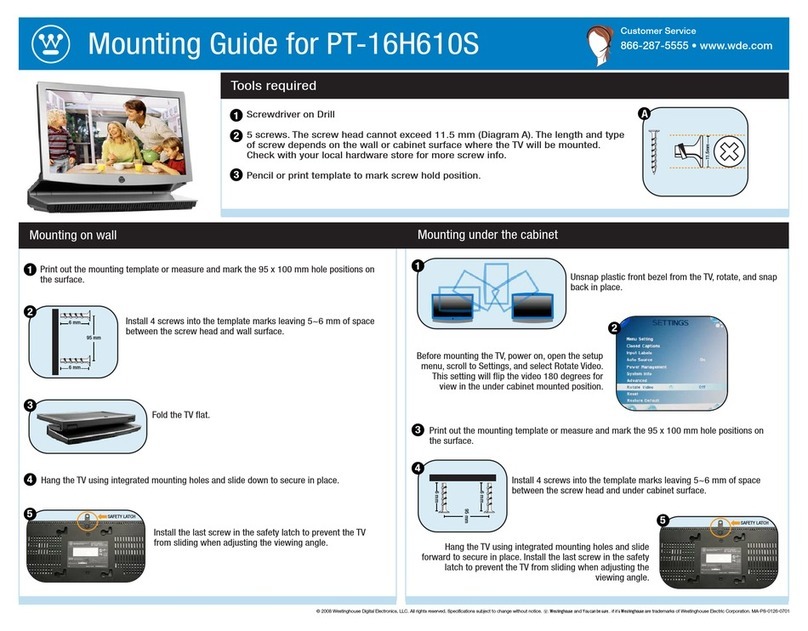 Westinghouse PT-16H610S - 15.6" LCD TV Installation instructions manual Westinghouse PT-16H610S - 15.6" LCD TV Installation instructions manual