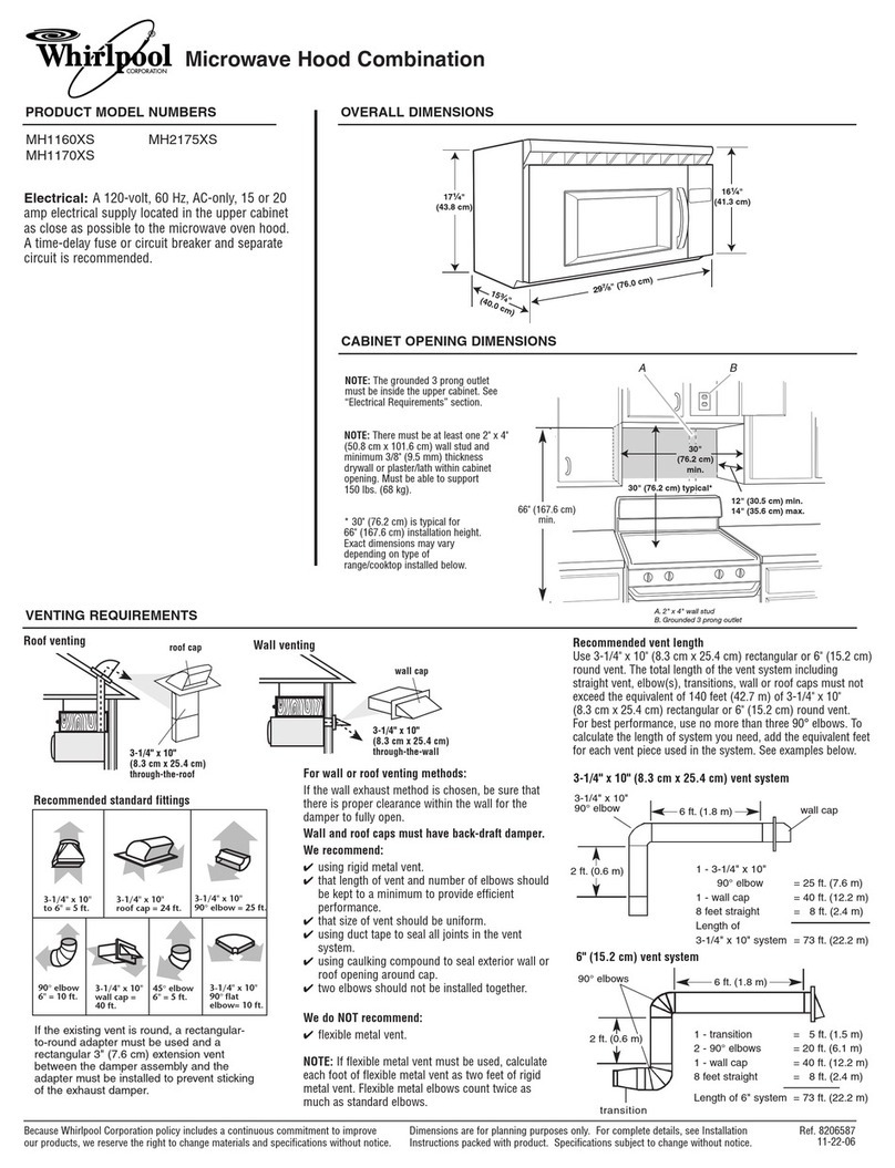 Whirlpool MH1160XS Product dimensions Whirlpool MH1160XS Product dimensions