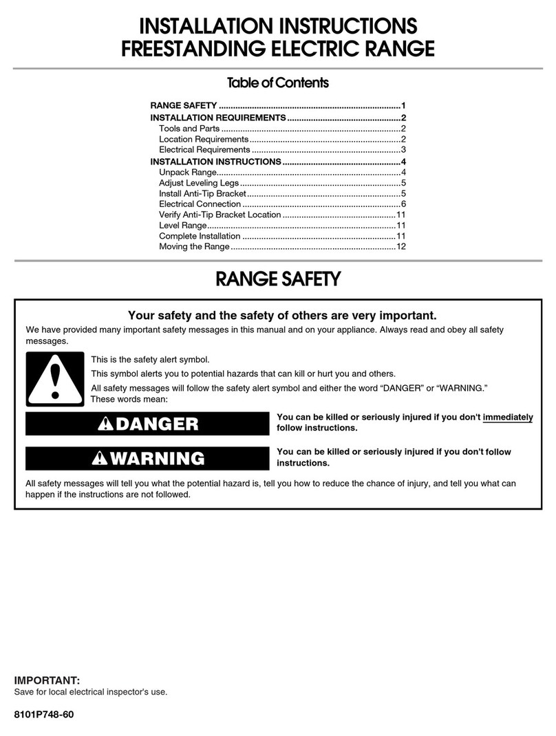 Whirlpool RF301OXTW - Electric Range installation instructions