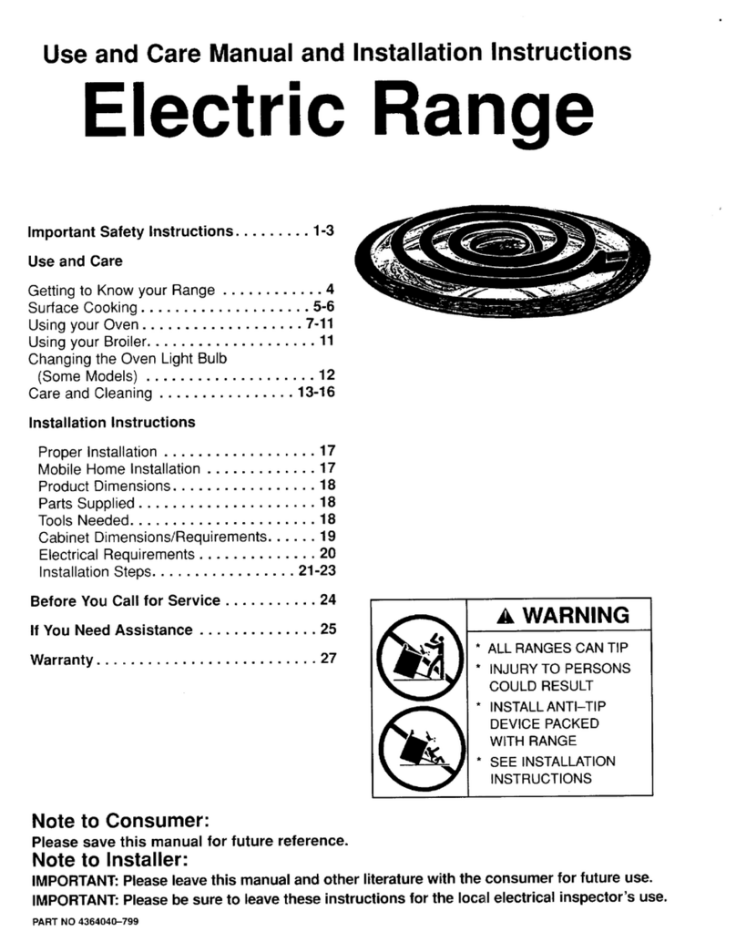 Whirlpool RF3010XE Use and care manual and installation instructions Whirlpool RF3010XE Use and care manual and installation instructions