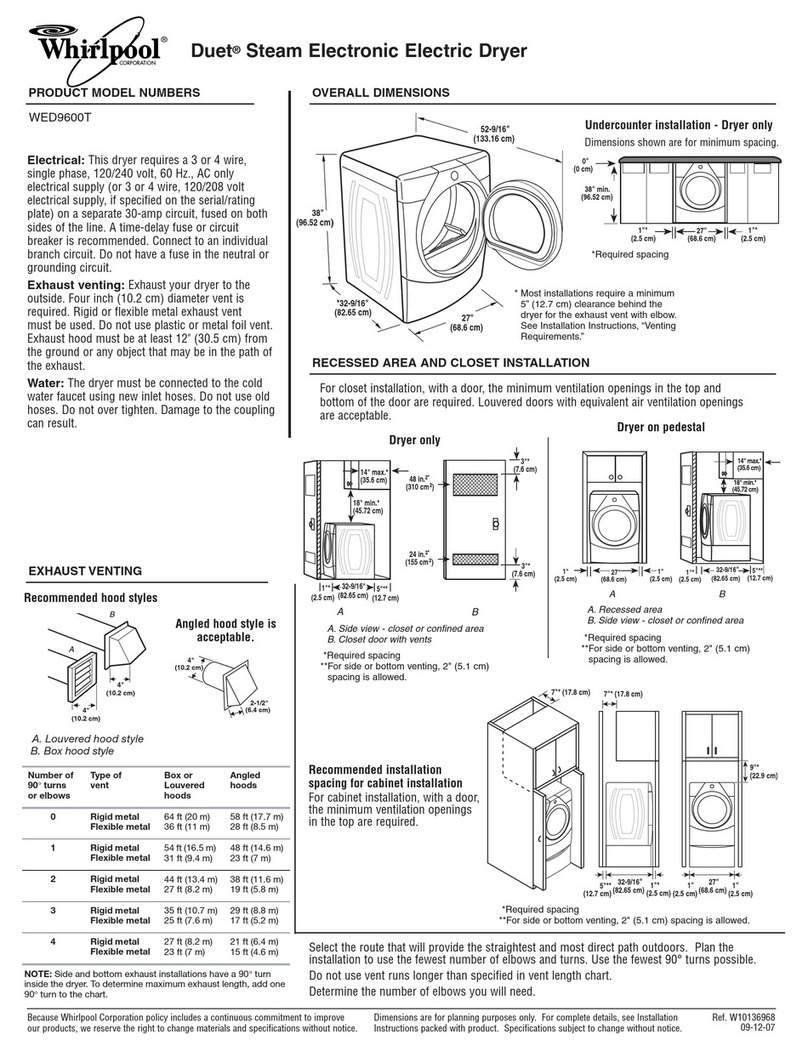 Whirlpool Duet WED9600T Dimensions and installation information Whirlpool Duet WED9600T Dimensions and installation information