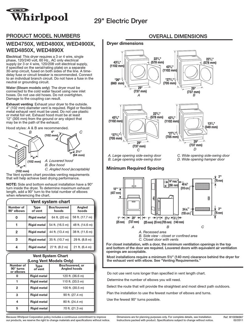 Whirlpool WED4850X Dimensions