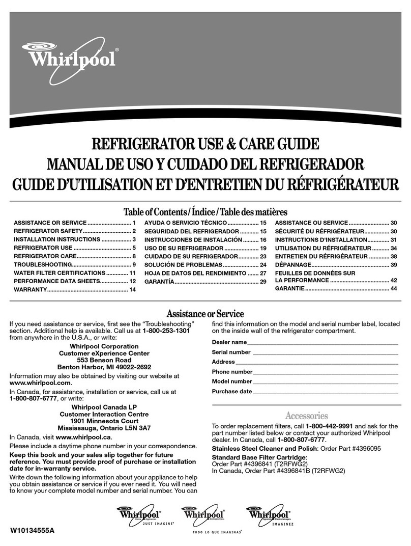 Whirlpool Gold GD5VVAXTY Refrigerator use & care guide