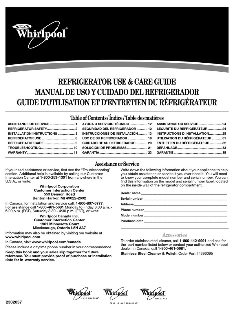 Whirlpool ER2MHKXPL Refrigerator use & care guide