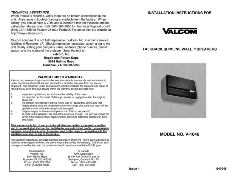 Valcom SLIMLINE WALL V-1046 User manual
