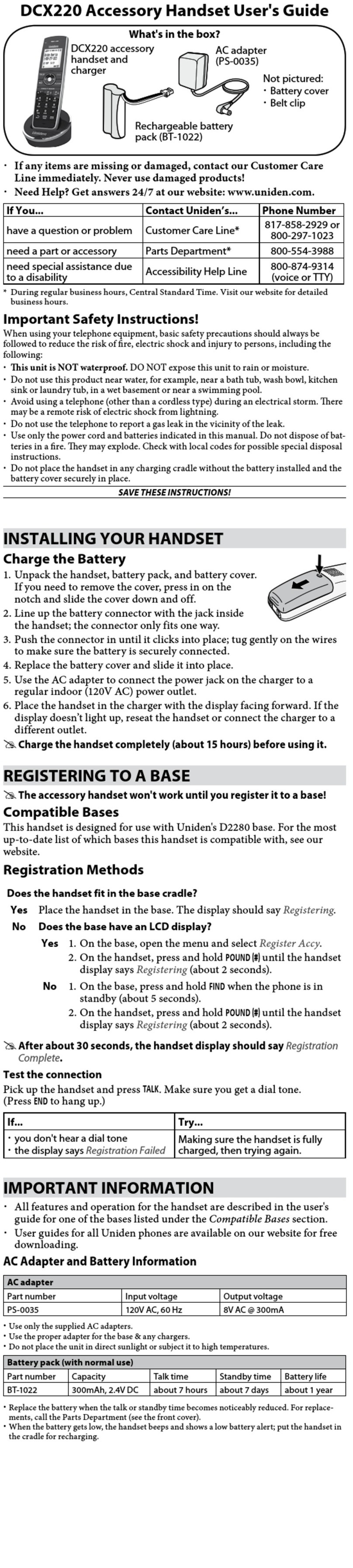 Uniden DCX220 User manual