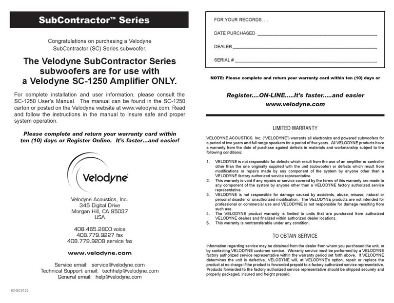 Velodyne SubContractor Series SC-1250 user guide