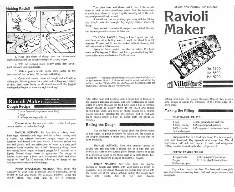 Villaware V5400 Recipe and instruction booklet