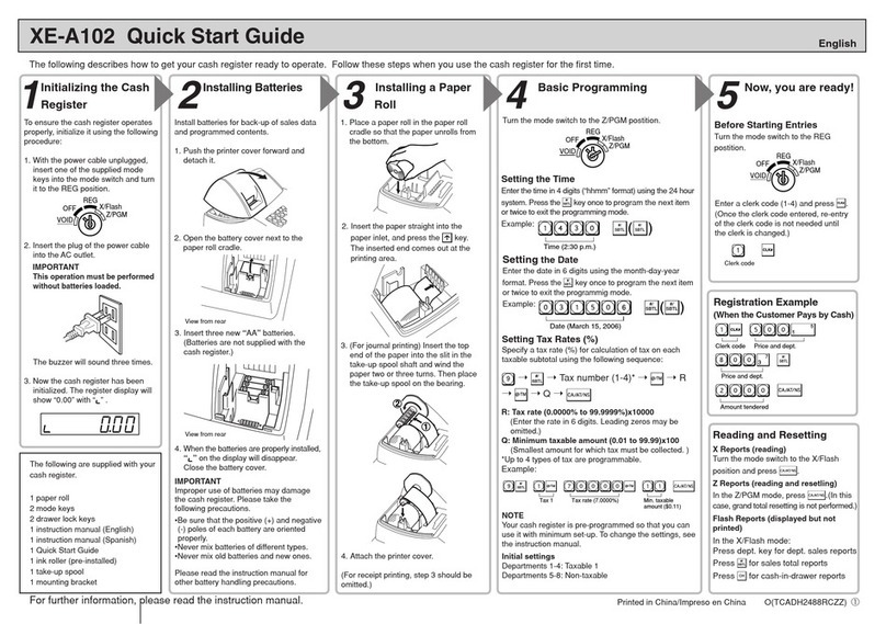 Sharp XEA102 - Cash Register quick start guide