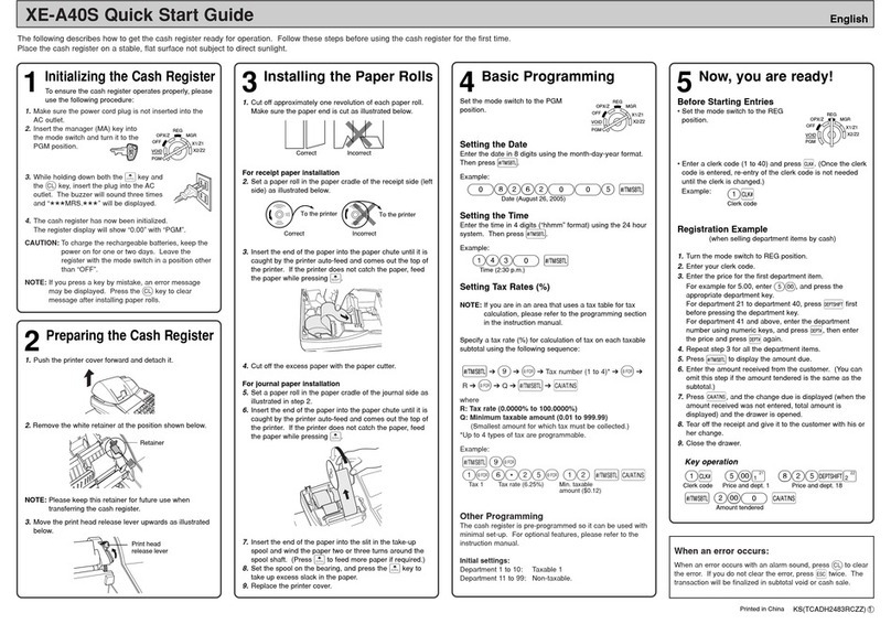 Sharp XE-A40S quick start guide