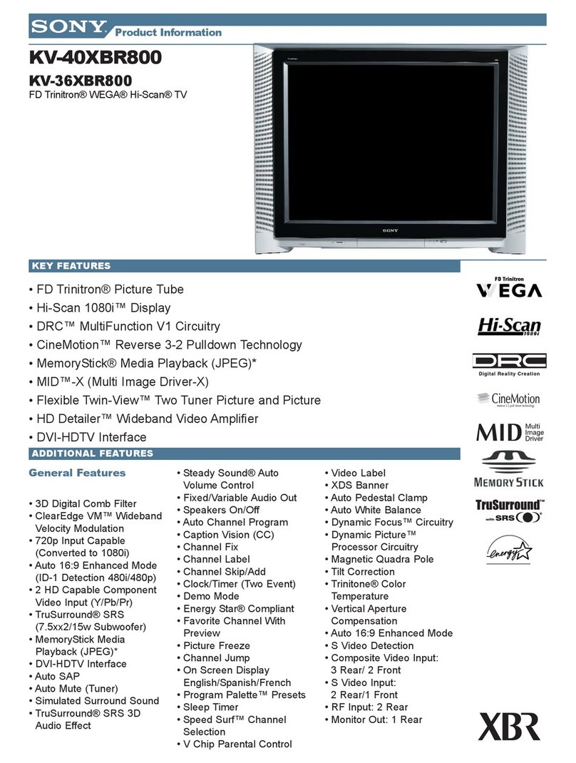 Sony KV-36XBR800 - 36" Trinitron Color Flat Tv Wega... User manual