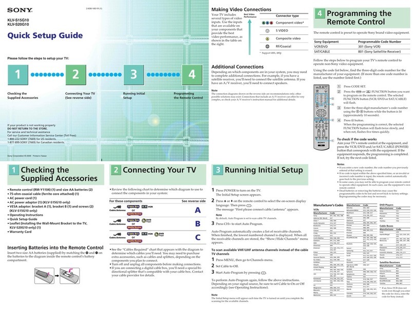 Sony WEGA KLV S15G10 User manual Sony WEGA KLV S15G10 User manual