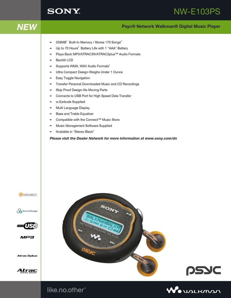 Sony NW-E103 - Network Walkman Specifications