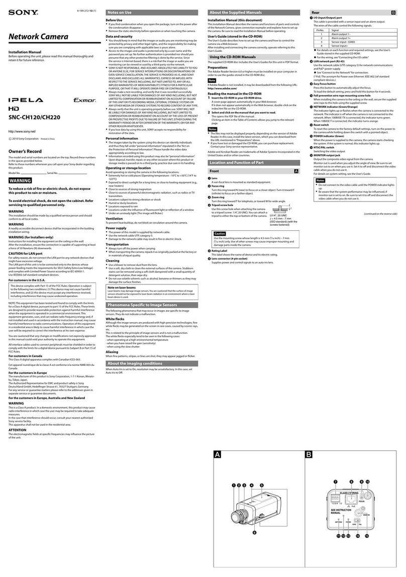 Sony IPELA SNC-CH220 User manual