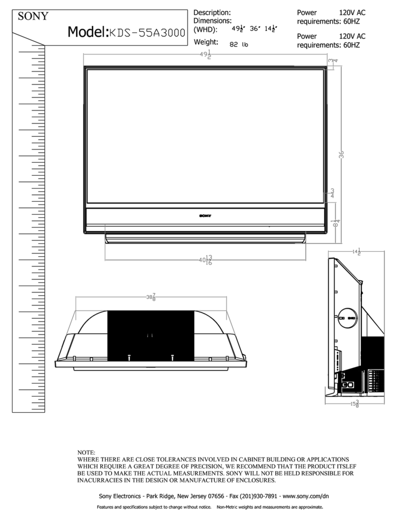 Sony Bravia KDS-55A3000, KDS-50A3000, KDS-60A3000 Dimensions