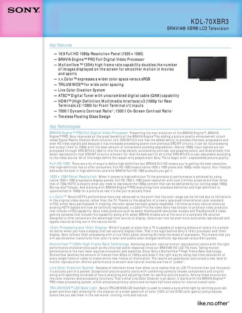 Sony BRAVIA KDL-70XBR3 User manual