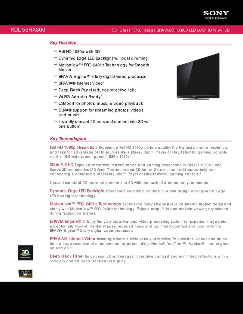 Sony Bravia KDL-55HX800 Specifications
