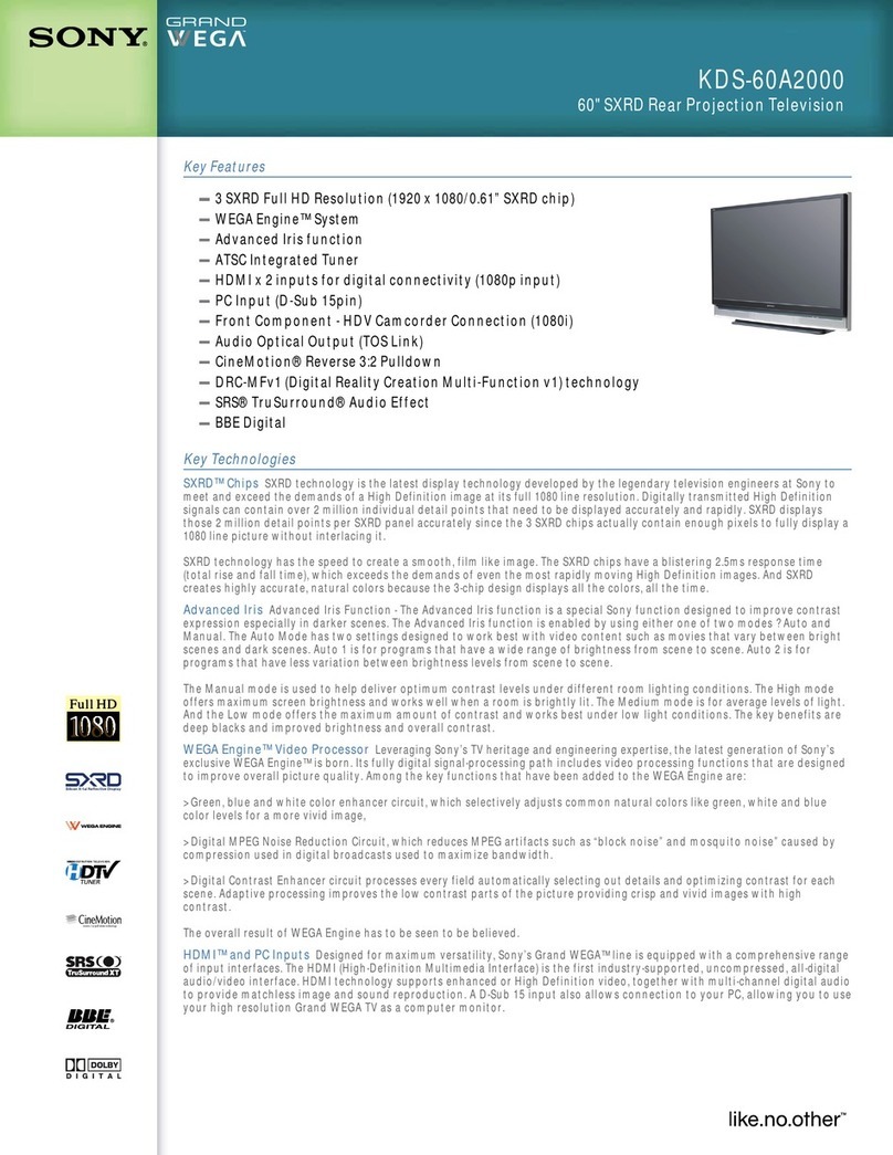 Sony WEGA KDS-60A2000 Specifications