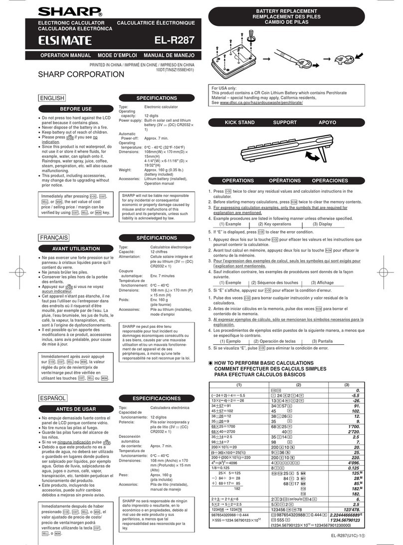 Sharp EL-R287 Operation manual