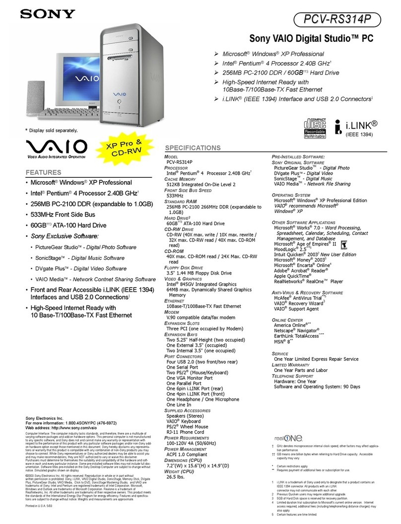 Sony PCV-RS314P User manual