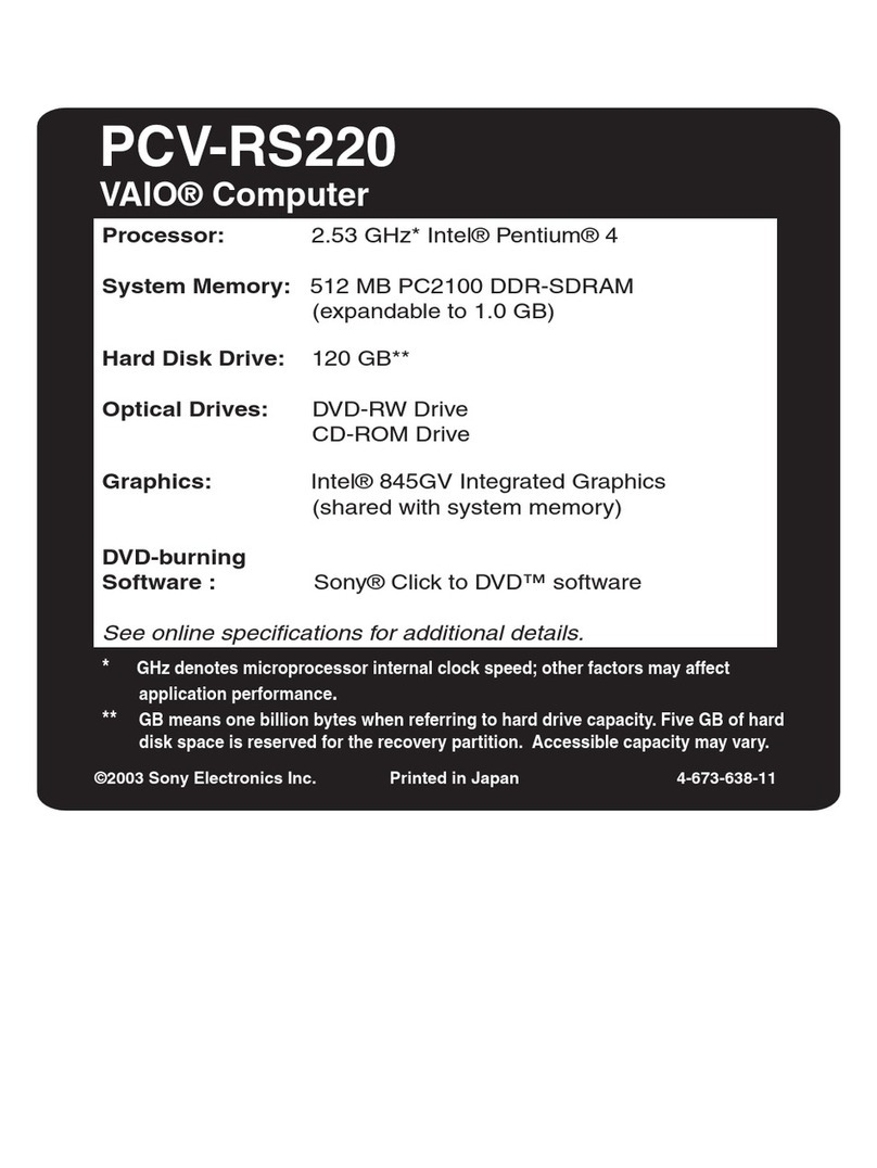 Sony PCV-RS220 Online Help Center (User Guide) Specifications Sony PCV-RS220 Online Help Center (User Guide) Specifications