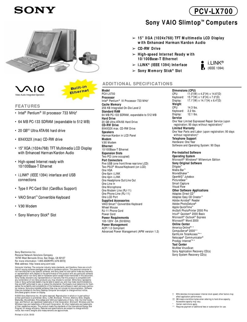 Sony PCV-LX700 - Vaio Slimtop Computer User manual