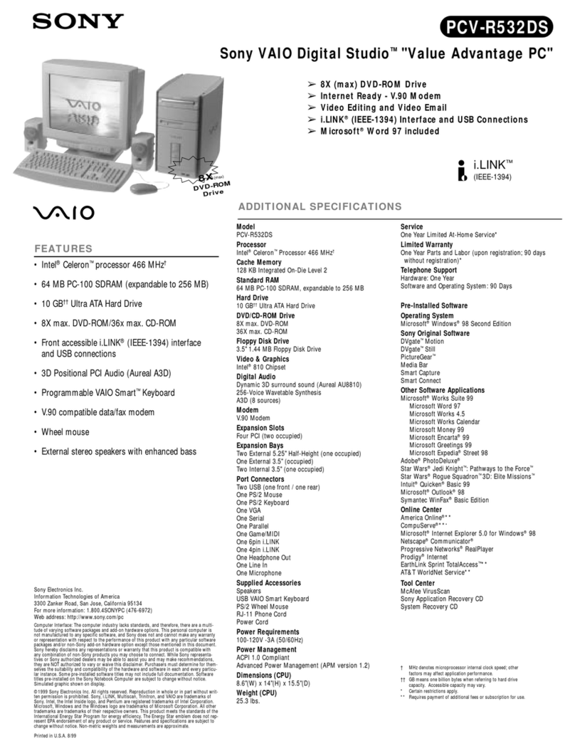 Sony PCV-R532DS - Vaio Digital Studio Desktop... User manual