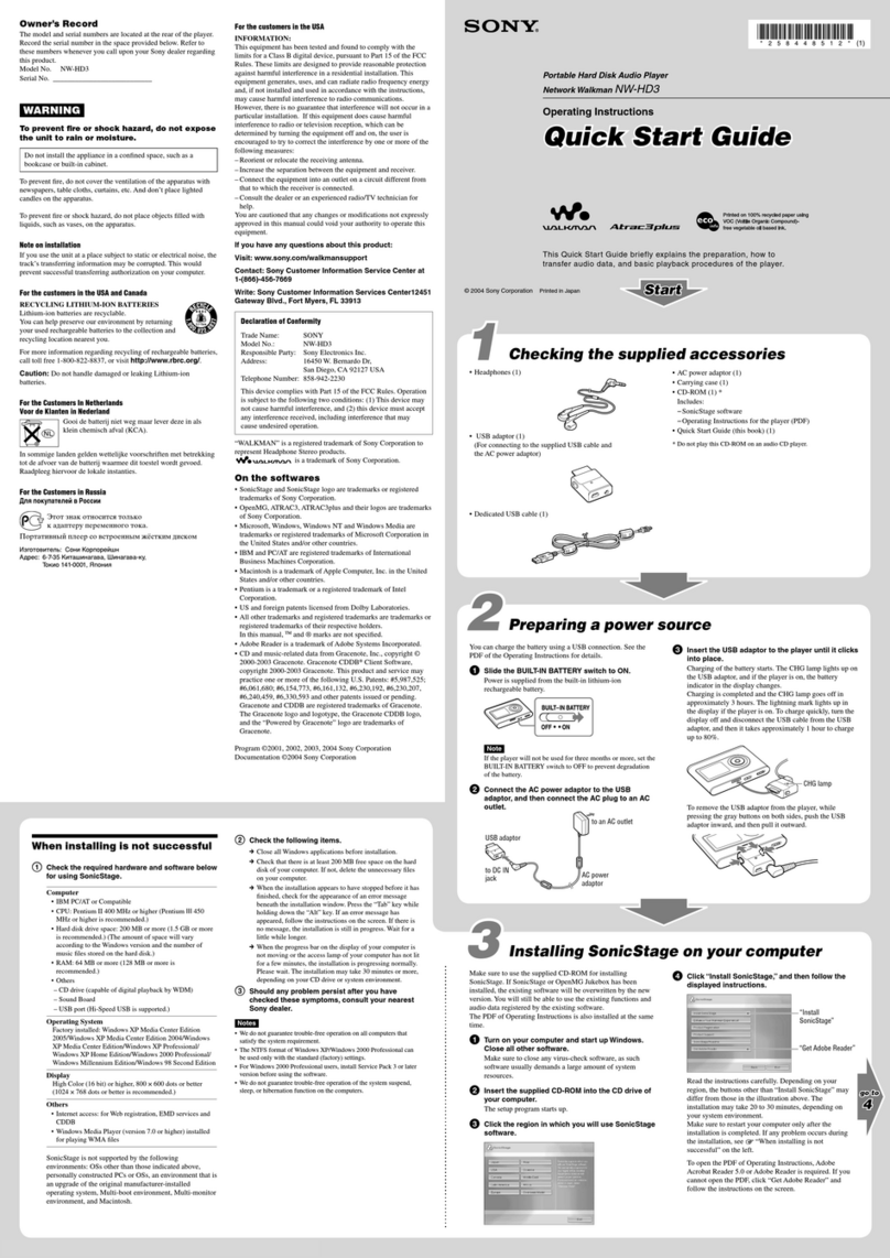 Sony Network Walkman NW-HD3 User manual