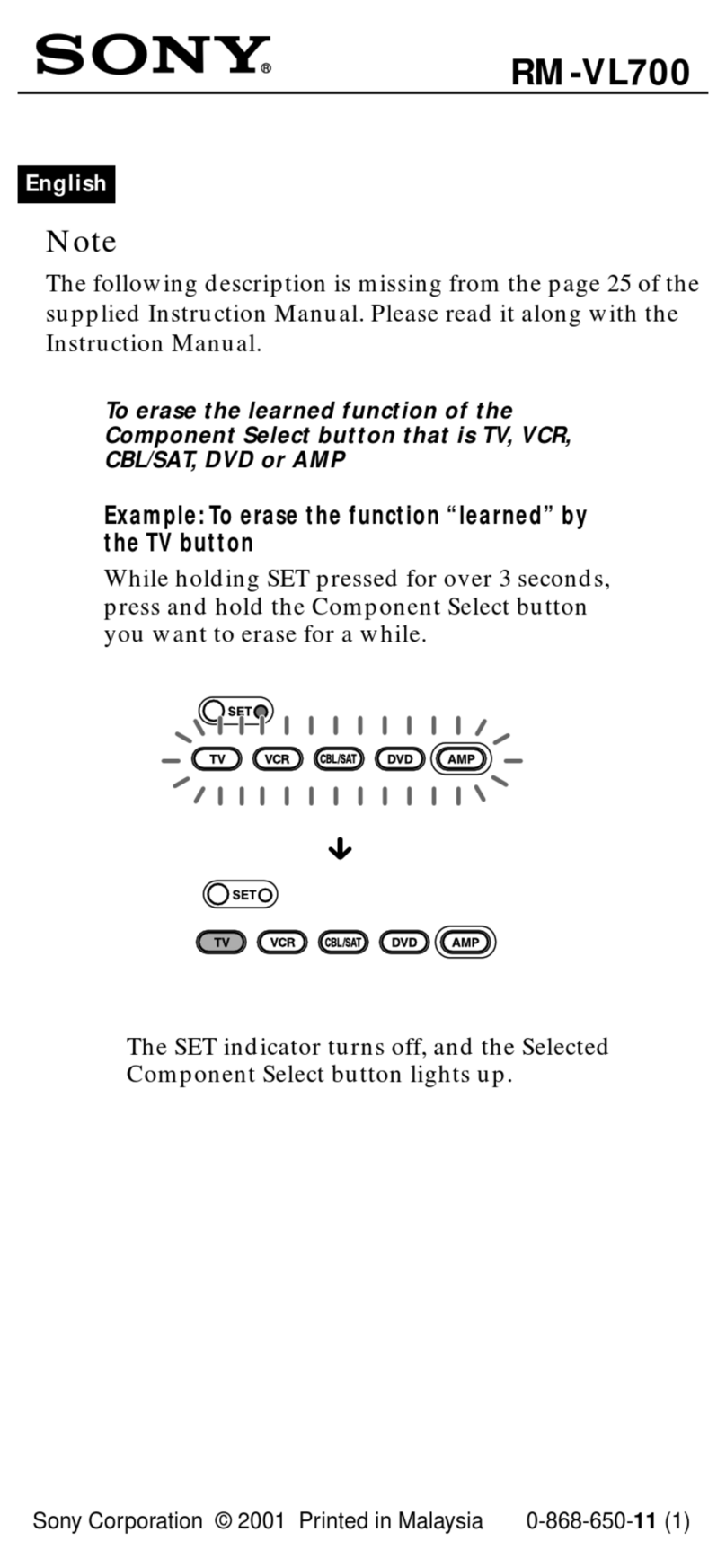Sony RM-VL700 Quick start guide Sony RM-VL700 Quick start guide
