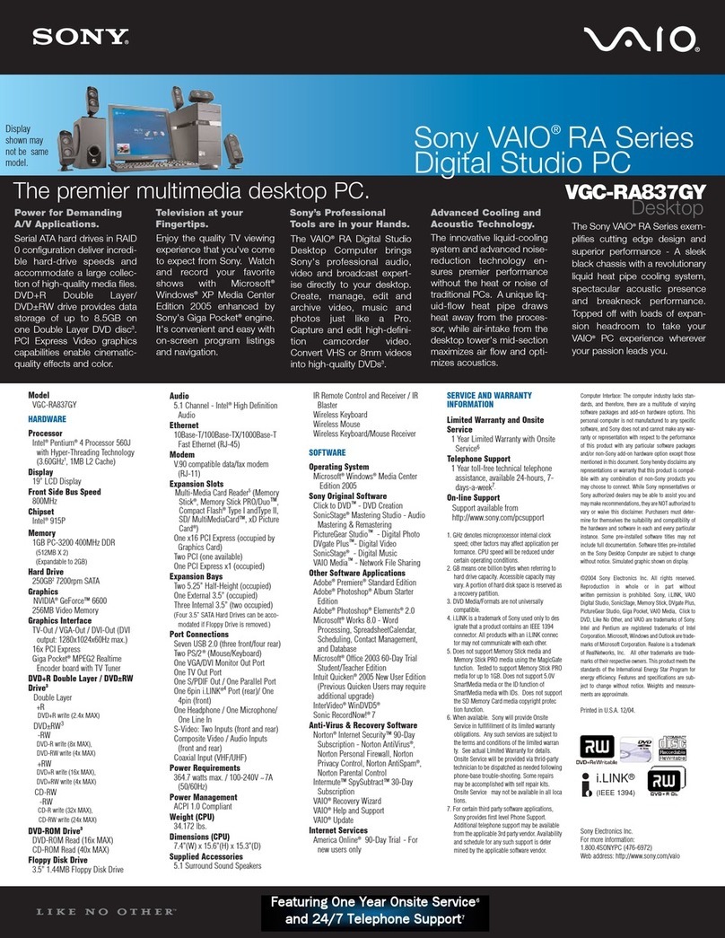 Sony VGC-RA837G Specifications