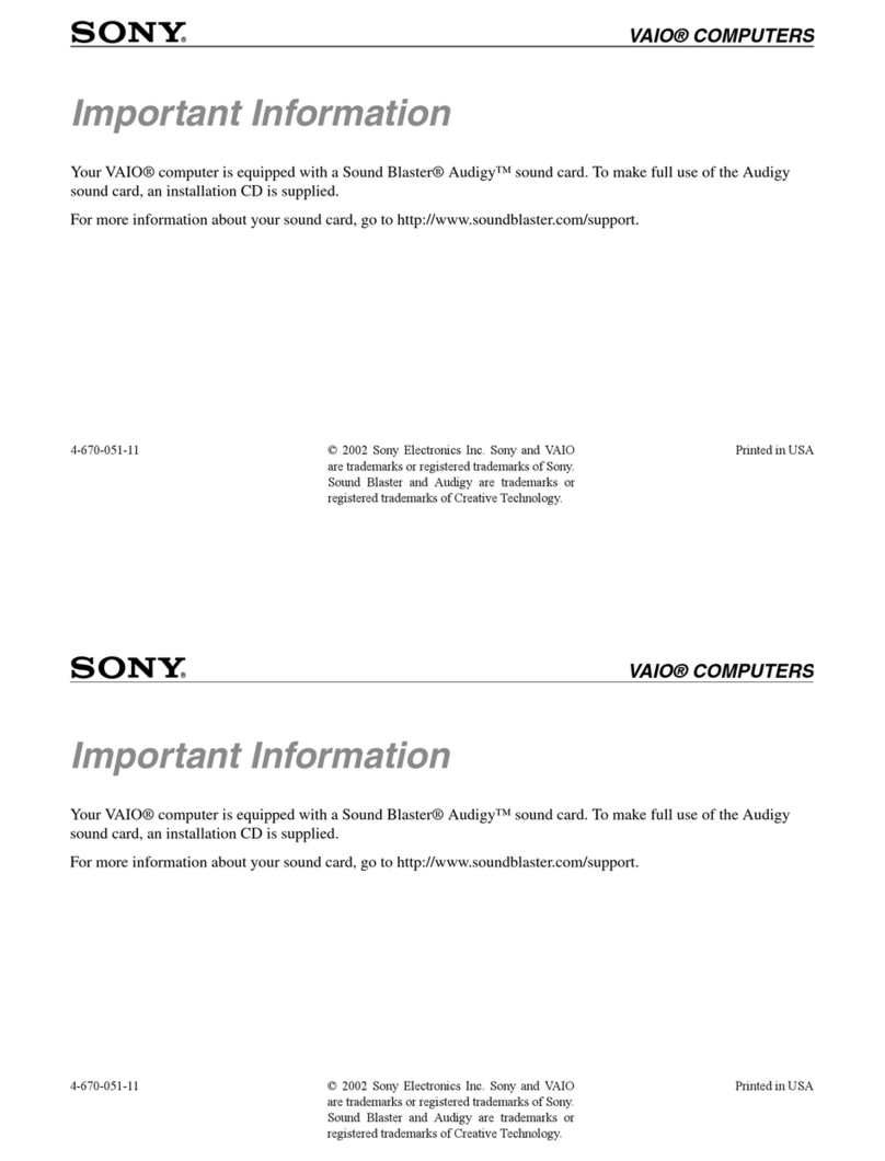 Sony VAIO PCV-RZ10CE Important information