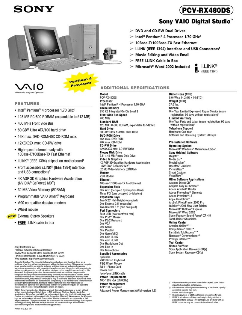 Sony VAIO PCV-RX480DS User manual