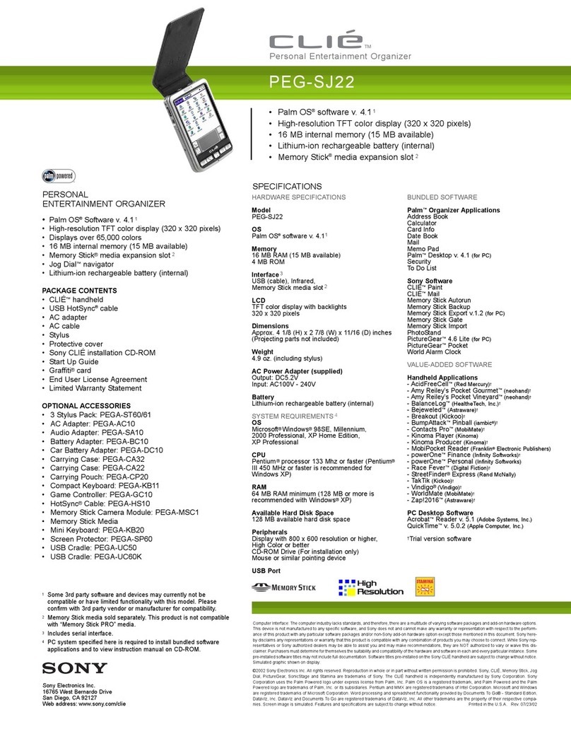 Sony CLIE PEG-SJ22 Specifications