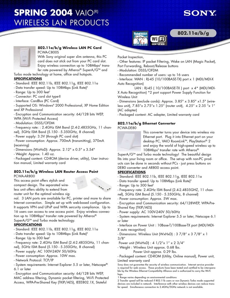 Sony PCWA-C800S Read This First Specifications