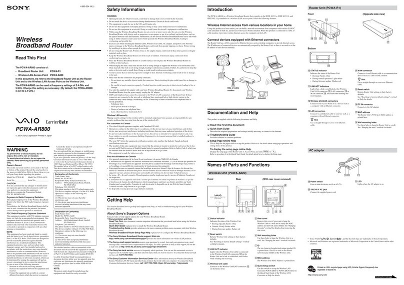 Sony Vaio PCWA-AR800 operating instructions