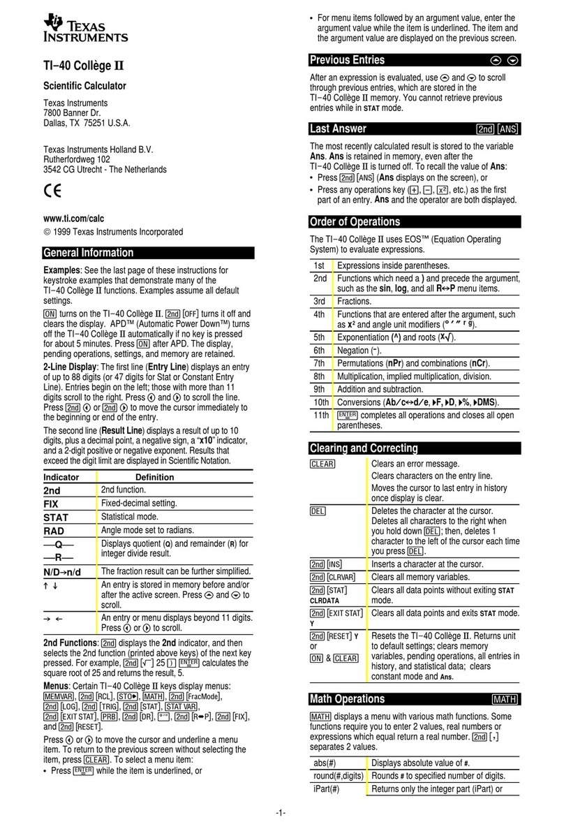 Texas Instruments TI-40 College II User manual Texas Instruments TI-40 College II User manual