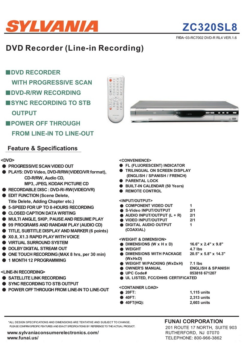 Sylvania ZC320SL8 Specifications