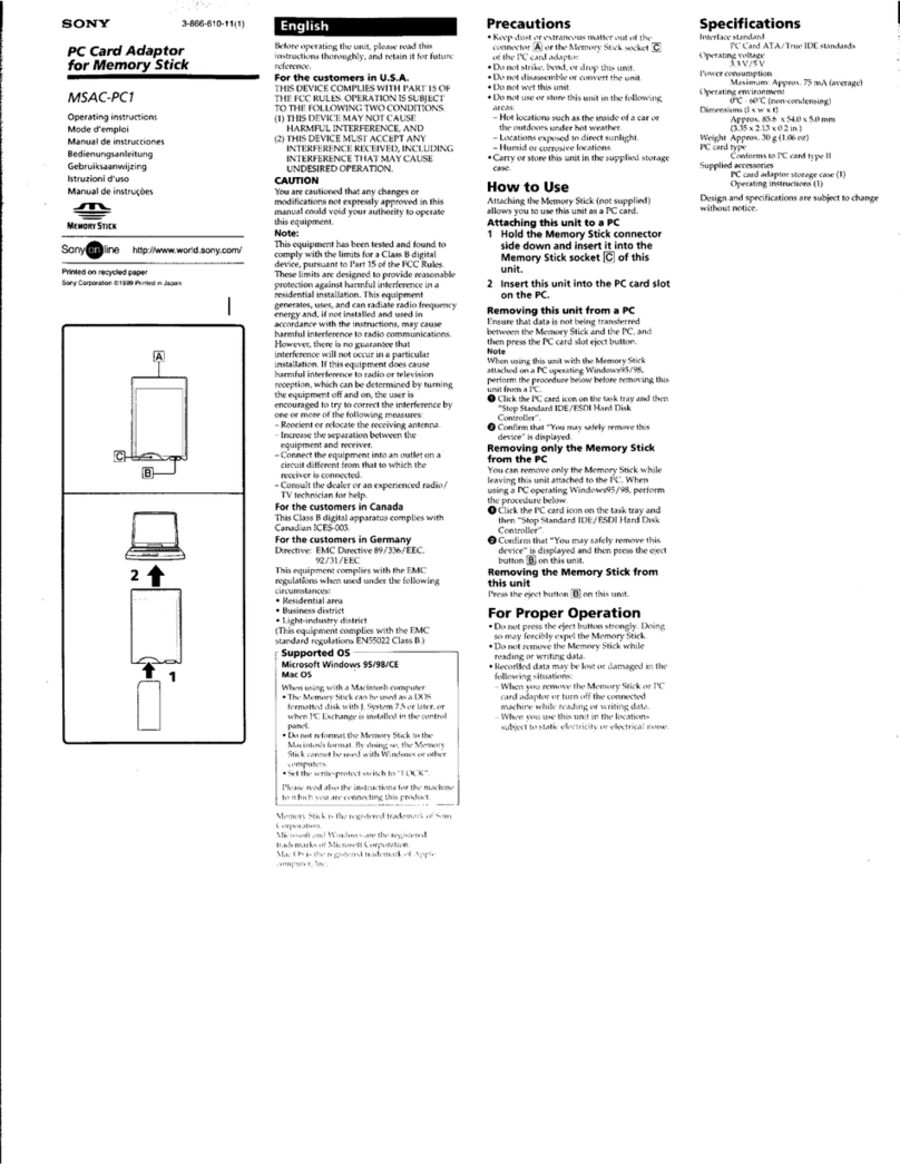 Sony MSAC-PC1 operating instructions