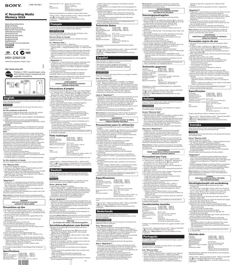 Sony MSH-128 User manual