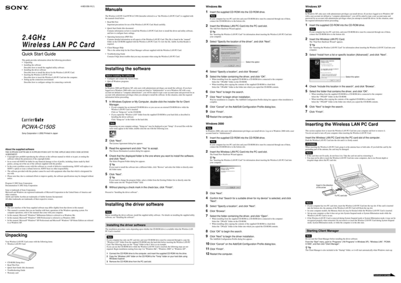 Sony PCWA-C150S - Wireless Lan Pc Card User manual Sony PCWA-C150S - Wireless Lan Pc Card User manual