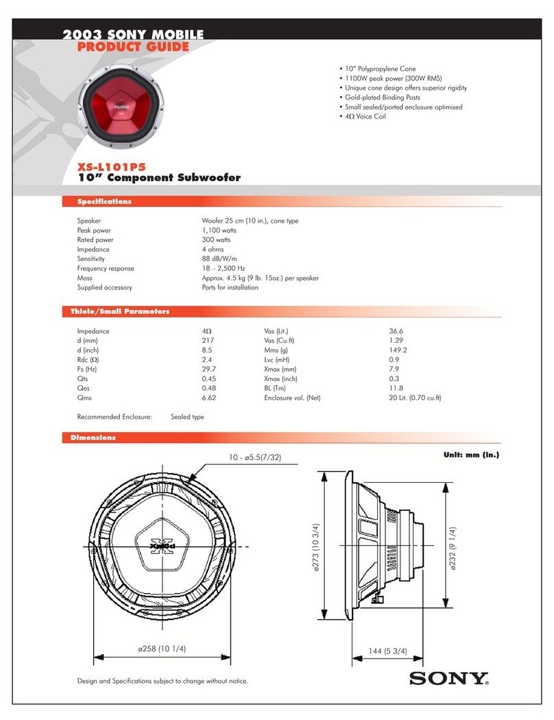 Sony XS-L101P5 - Subwoofer Specifications