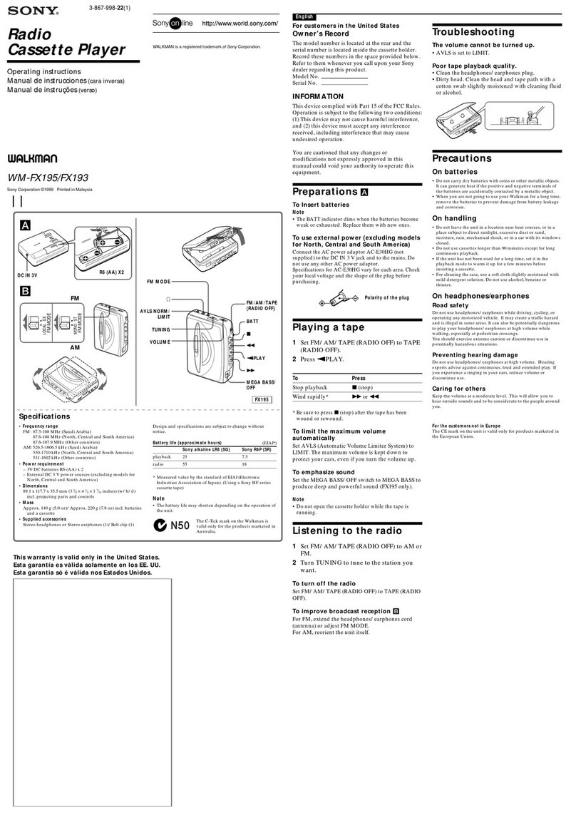Sony Walkman WM-FX195 User manual Sony Walkman WM-FX195 User manual