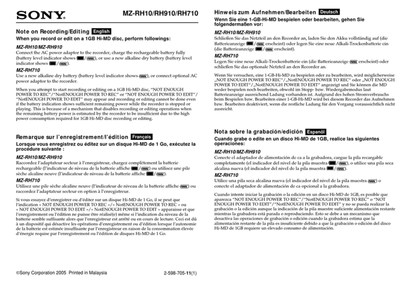 Sony Hi-MD Walkman MZ-RH10 Owner's manual