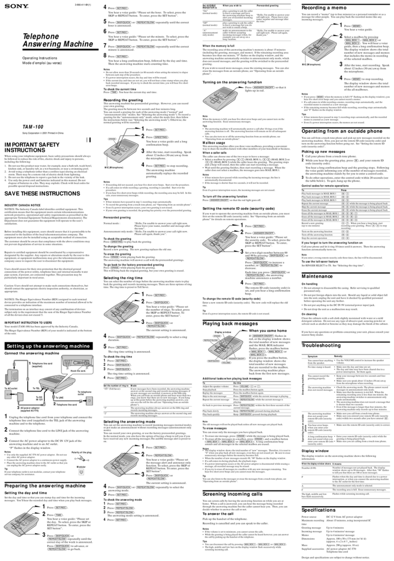 Sony TAM-100 User manual