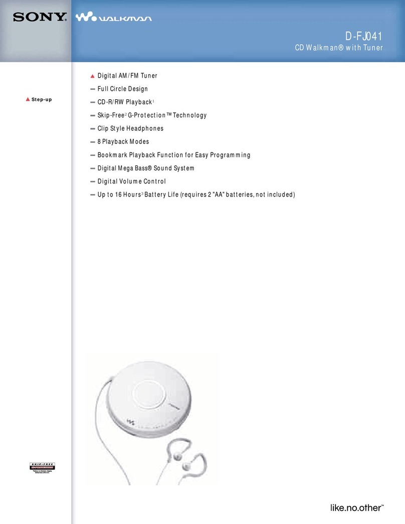 Sony CD Walkman D-FJ041 Specification sheet