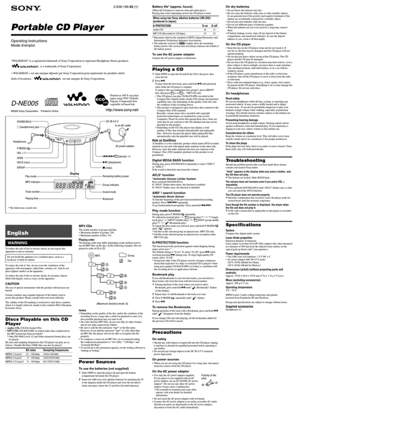 Sony D-NE005 - CD Walkman User manual