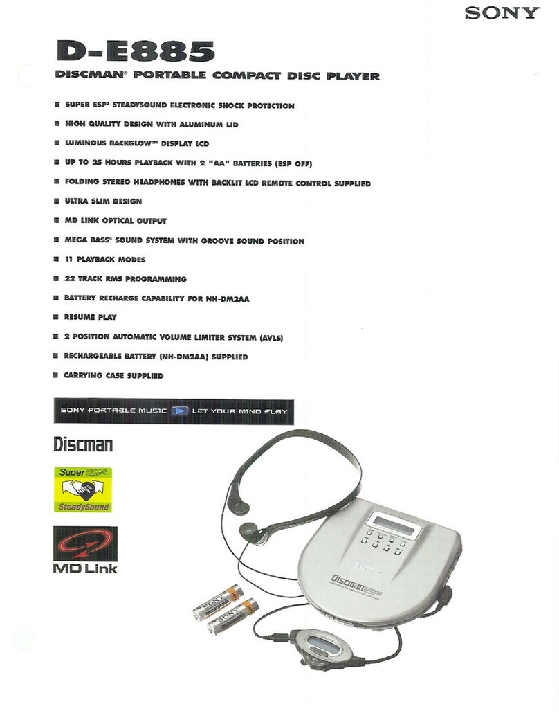 Sony Walkman D-E885 Specification sheet