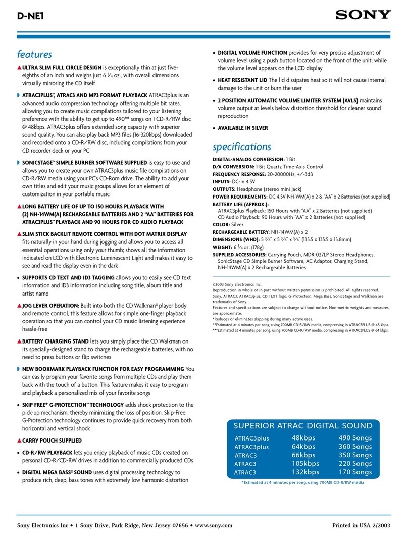Sony Walkman D-NE1 datasheet